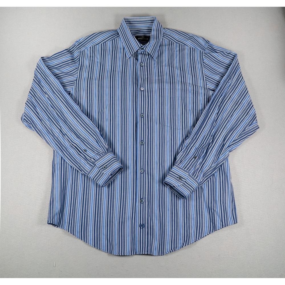 Bugatchi Uomo Mens Shirt Large Classic Fit Vertical Stripe Blue Long Sleeve L
